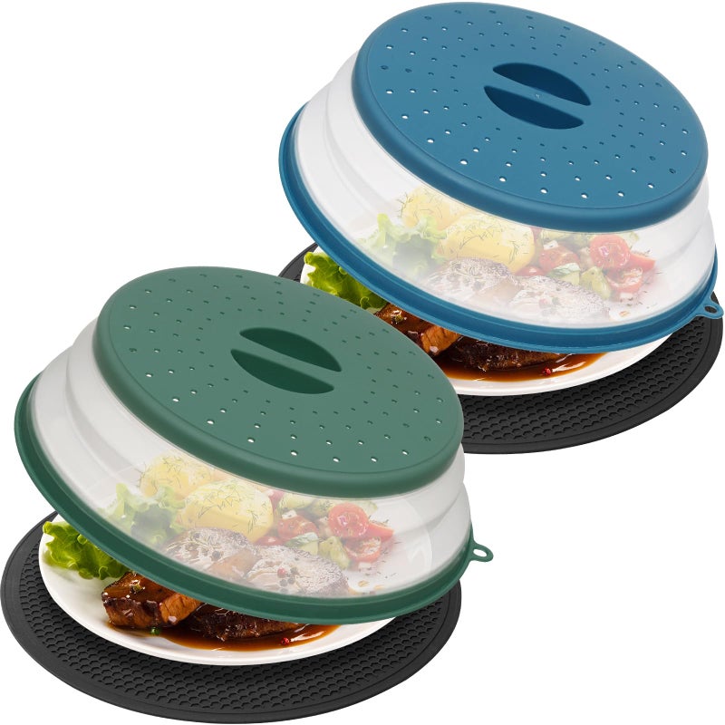 WENWELL 4 in 1,WENWELL Vented Collapsible Microwave Splatter Cover & Mat,Kitchen dish bowl Plate lid for Food,Dishwasher-Safe,BPA-Free Silicone & Plastic - Image 1
